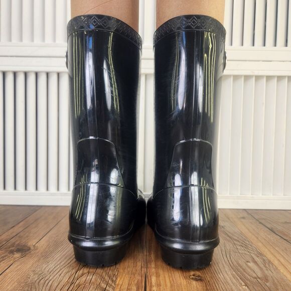 UGG Sienna Womens Sz 7 Black Glossy Rubber Boots Garden Outdoors Designer Modern - Picture 4 of 10